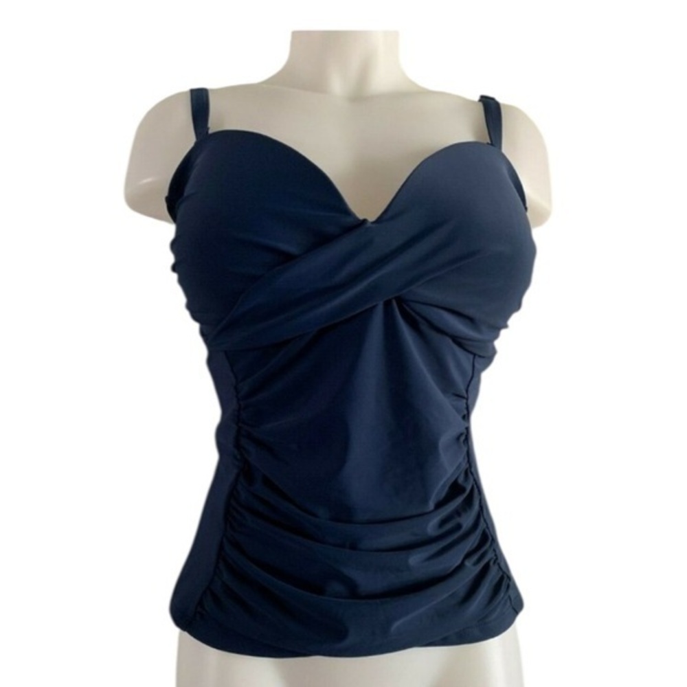 TROPICAL ESCAPE Elegant Navy Blue Women's Rushed Tankini swim top size 20W